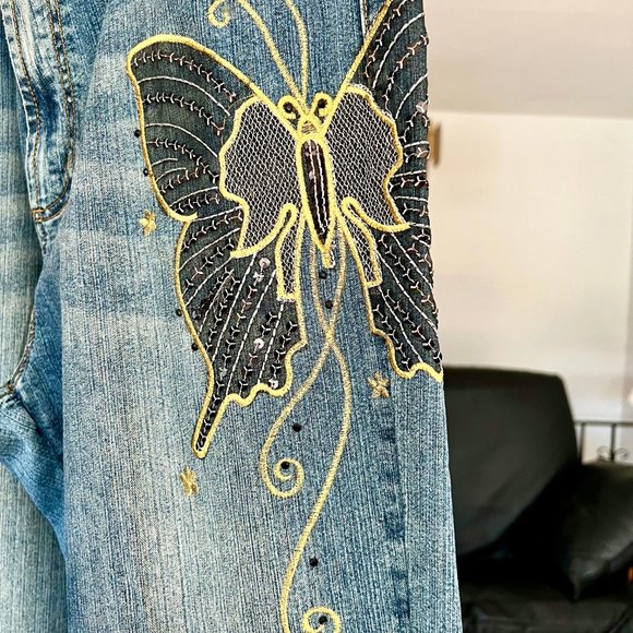CREST JEANS Butterfly Embroidered Lace Detail Stretch Vintage JEANS Sz. 19/20 - Picture 6 of 9